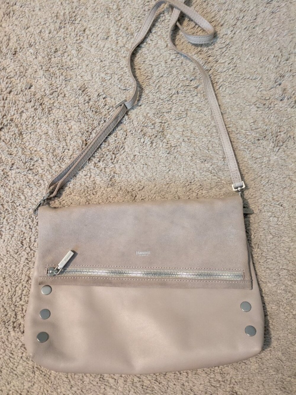 Hammitt VIP Medium Leather Foldover Crossbody Bag – Taupe/red interior